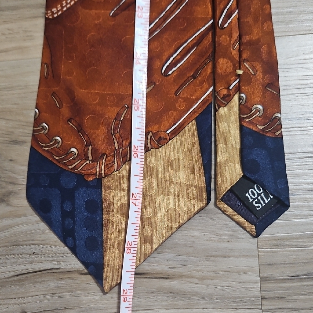 Evan Picone Baseball Silk Tie in Blue and Brown - Picture 3 of 3